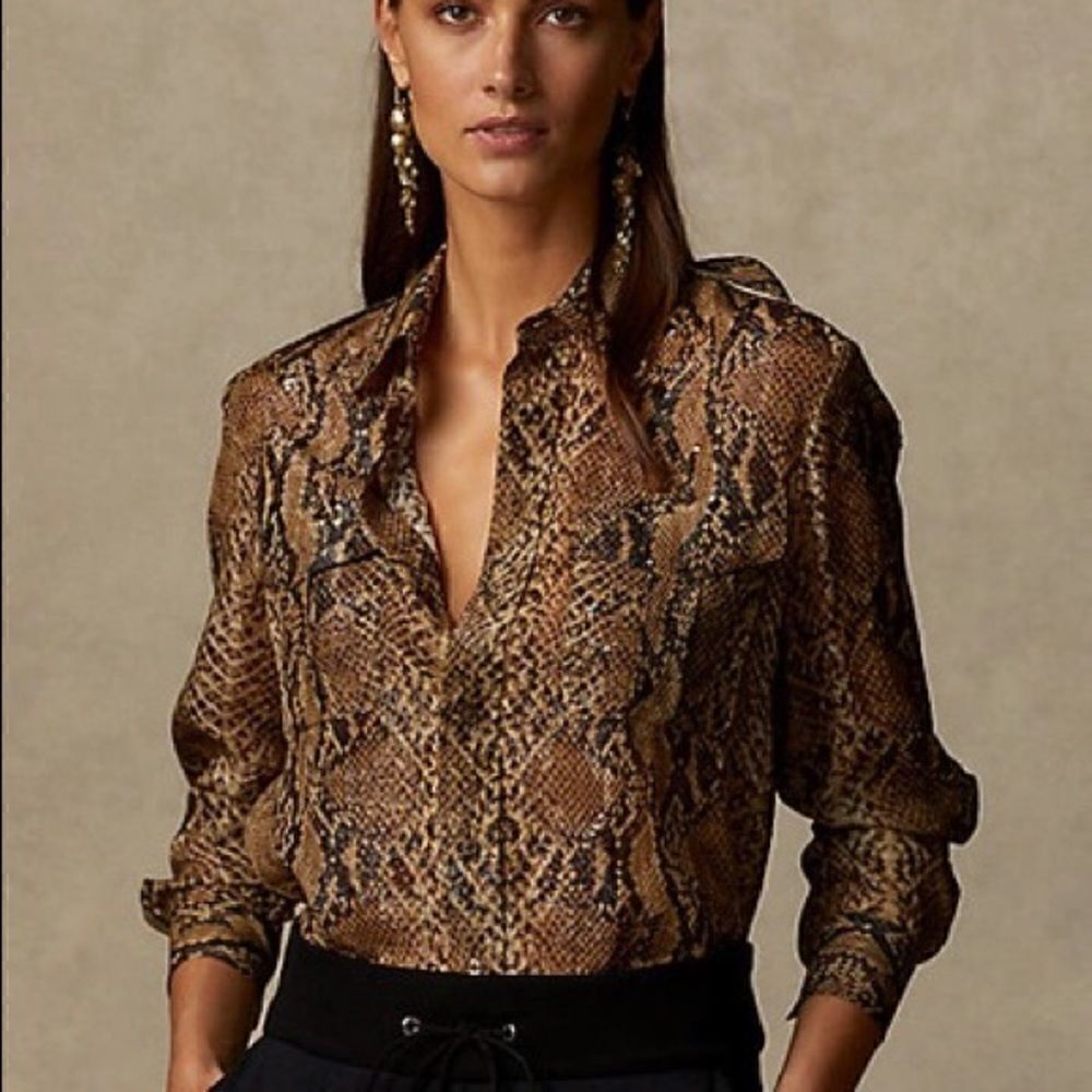 Ralph Lauren Pre-Fall 2021 Collection Natalie Snakeskin Shine On Crepe Blouse - Picture 3 of 16